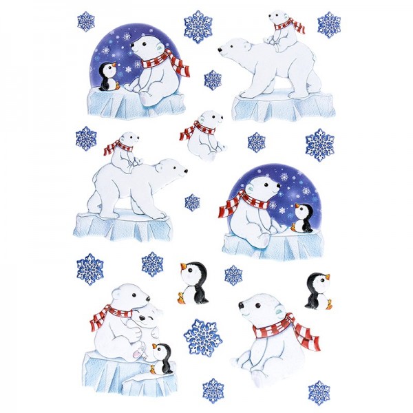 3-D Relief-Sticker, Eisbären & Pinguine, verschiedene Größen, selbstklebend,