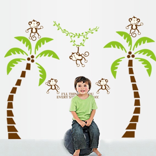 Cute Lovely Five Monkeys Tree DIY Wall Stickers Wallpaper Art Decor Mural for Kid Child Room Decal