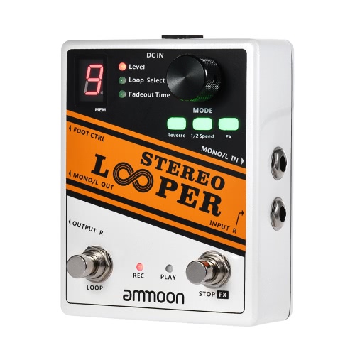 ammoon STEREO LOOPER Loop Record guitare pédale d'effet 10 boucles indépendantes Max