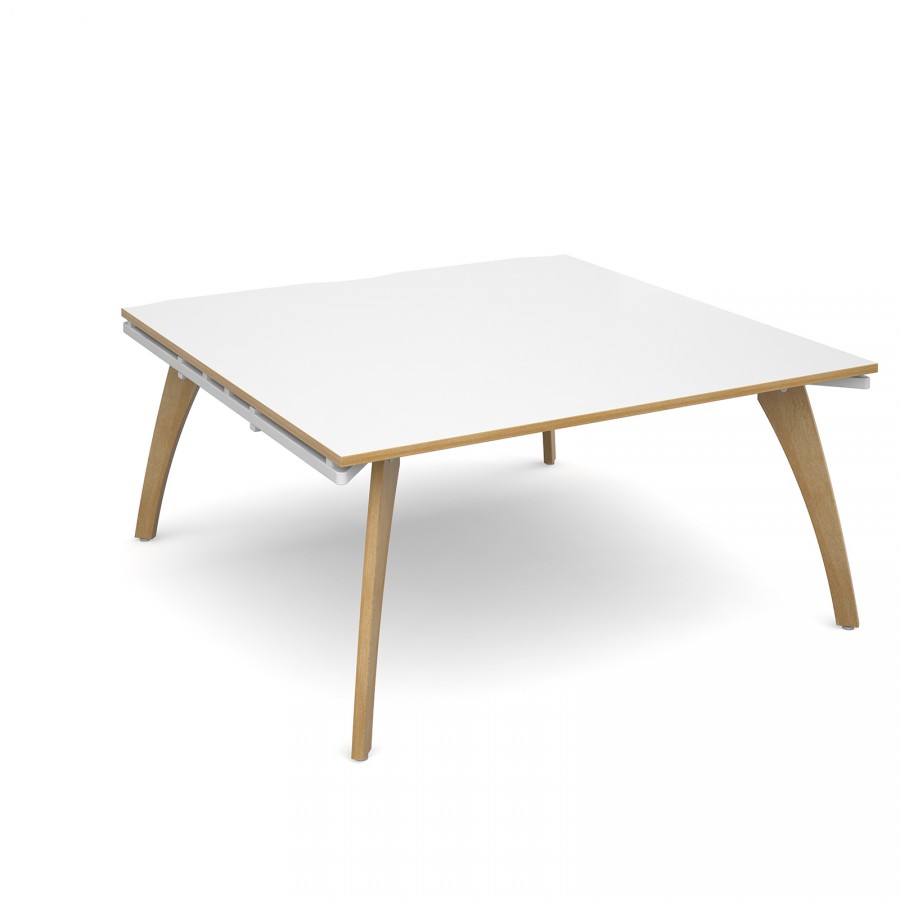 Fuze Square Boardroom Table 1600mm x 1600mm - White Frame, White and Oak Top