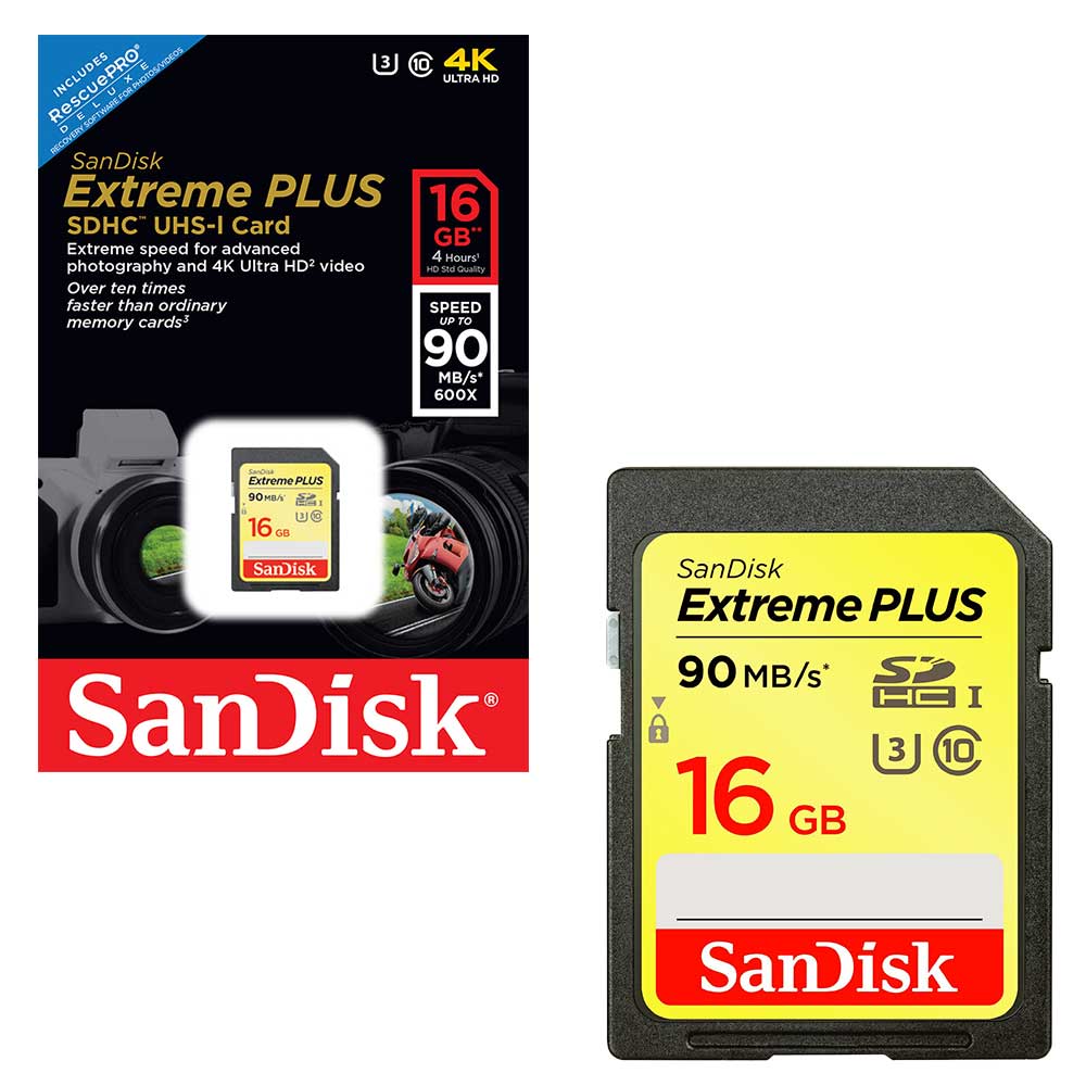 Sandisk Extreme Plus SD SDHC Memory Card UHS-1 U3 Class 10 90MB/s 4hr - 16GB