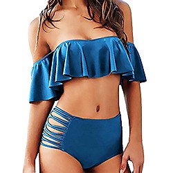 stubbornboy women's two piece off shoulder swimsuits high waisted bikini set (m, black) Lightinthebox