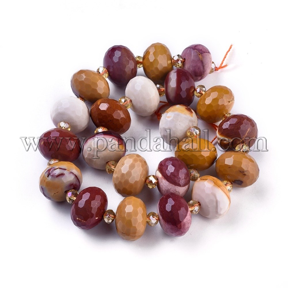 Natural Mookaite Beads Strands, Faceted, Rondelle, 17.5~18x12.5~13mm, Hole: 1mm; about 22pcs/strand, 14.9~15.3