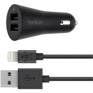 Belkin BOOST?UP - Netzteil - Pkw - 24 Watt - 4,8 A - 2 Ausgabeanschlussstellen (USB (nur Strom)) - auf Kabel: Lightning - Schwarz (F8J221BT04-BLK)