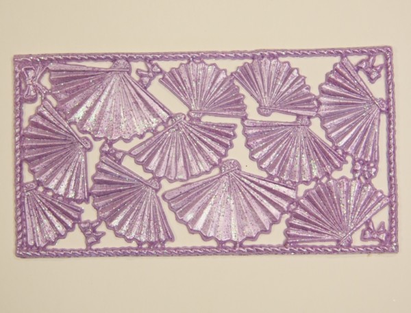 Wachsornament-Platte Fächer, 16 x 8 cm, hell-lila mit Glimmer