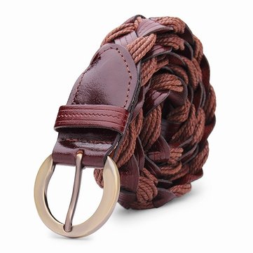 Women Casual Belt Bonded Leather Weaving Pattren Pin Buckle Strip