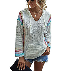 choies women's v neck hooded sweaters lightweight color block striped mexican baja pullover sweater white