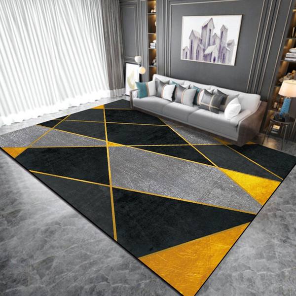 Black Yellow Carpets Geometric Carpet and Rug Nordic Style Living Room Kids Bedroom Bedside Non-Slip Floor Mat Kitchen Bathroom Area Rugs