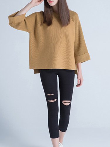Camel Long Sleeve Wool Blend Knitted Sweater