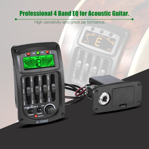Cherub GS-3 Acoustic 4-Band EQ Equalizer Guitar Preamp Piezo Amplifier with Tuner and Phase Function LCD Display