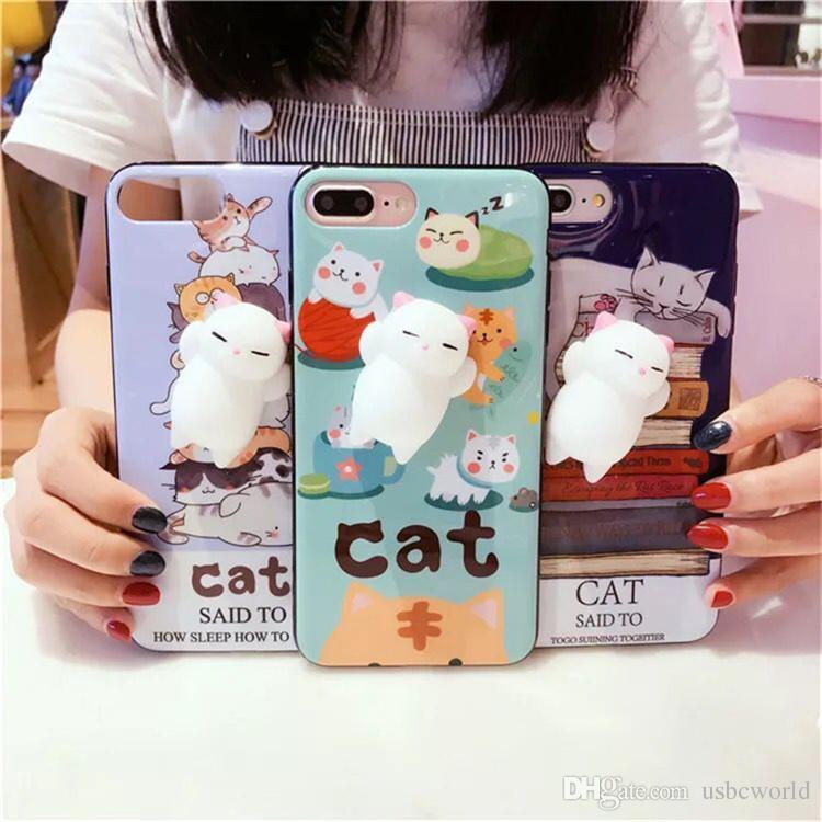 2017 Funny 3D Cartoon Kitty Cat Phones Cases Silicone Squeeze Stress Relieve Squishy Soft TPU For iphone 6 6s 7 7plus Cradle