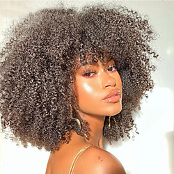 Human Hair Wig Curly Afro Curly With Bangs Natural Women For Black Women curling Capless Brazilian Hair Women's Natural Black 10 inch 12 inch 14 inch Party / Evening Daily Wear Vacation Lightinthebox