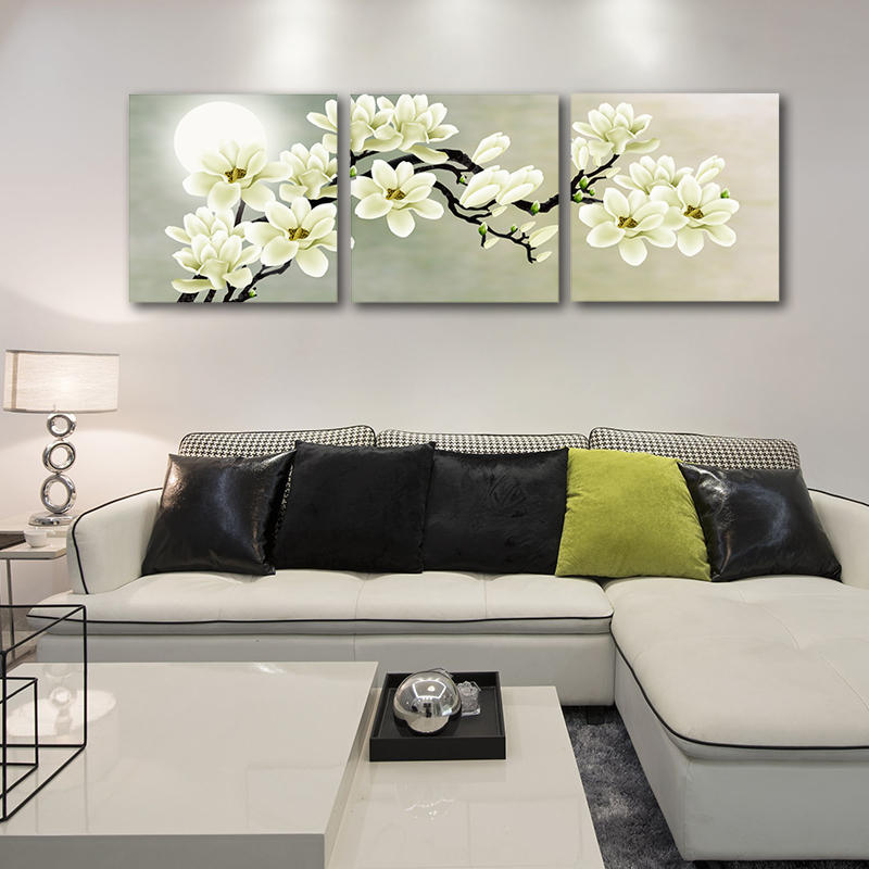 Miico Hand Painted Three Combination Decorative Paintings Botanic Painting Wall Art For Home Decoration