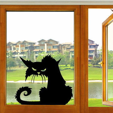 Halloween Scary Black Cat Glass Sticker Halloween Decor