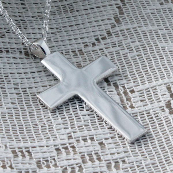 Large Solid Silver Cross Pendant in Personalised Box