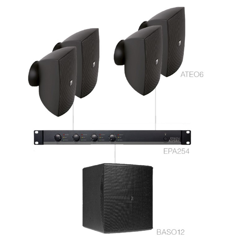 Audac FESTA6.5E/B - 4 x ATEO 6 + BASO 12 + EPA254 Bundle