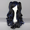 Black and Blue Blended Curly Haarzopf 70cm lange Perücke Gothic