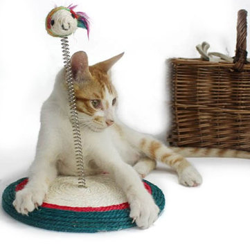 Pet Toy Plush Cat Scratch Cat Scratch Board Circular Plate With Spring Mice Toy