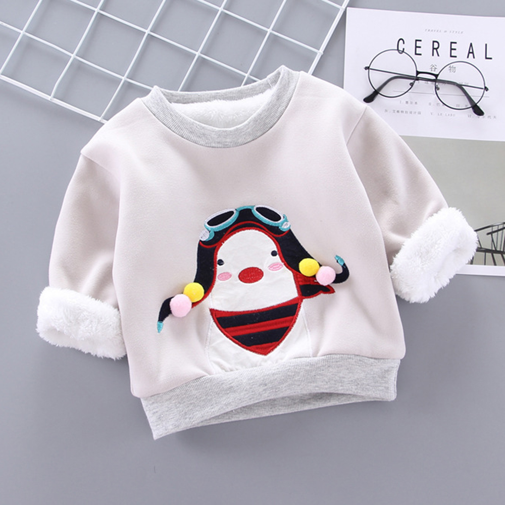 Toddler Girl Stylish Cartoon Decor Stylish Fleece-lining Warm Sweater