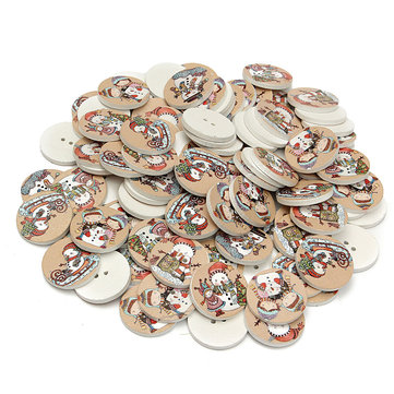 Round Wooden Christmas Snowman Sewing Buttons