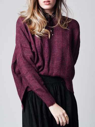 Purple Plain Simple H-line Knitted Sweater