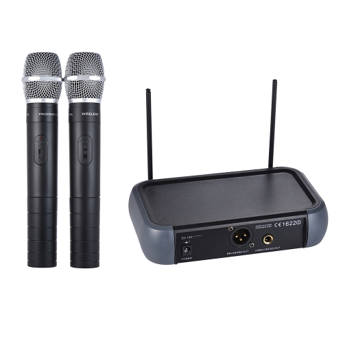 ammoon Dual Channel VHF Wireless Handheld Microphone System with Echo Function for Karaoke Family Party Performance Presentation Public Address
