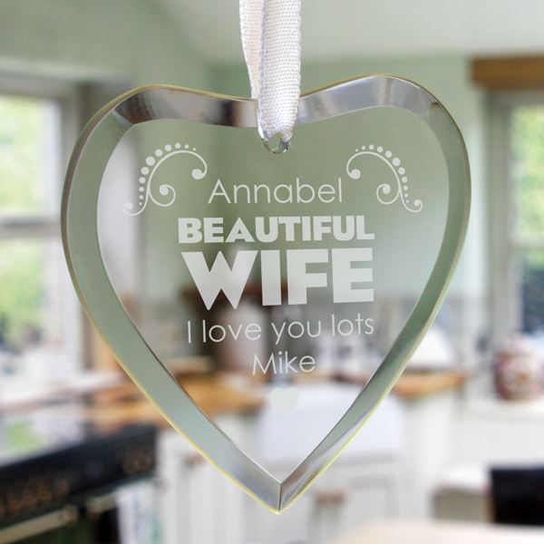 Beautiful Wife Personalised Glass Hanging Ornament