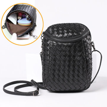 Women PU Weaving Leisure Phone Bag Card Bag Change Purse Wallet Bucket Crossbody Bag