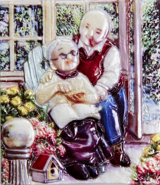 Wachsbild, Oma & Opa im Schaukelstuhl, 8 x 7 cm