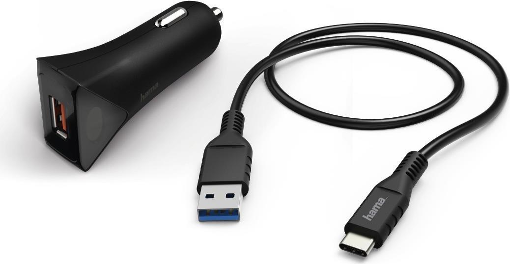 Hama Charger Kit - Auto-Netzteil - 19.5 Watt - 3 A - Quick Charge 3.0 (USB) - auf Kabel: USB-C - Schwarz