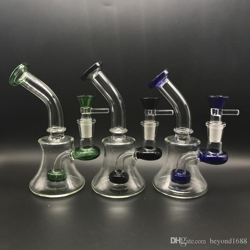 6 Inches Glass Beaker Bongs With Free Glass Bowls Blue Green Black 14mm Female Tire Percolato Glass Water Bongs Dab Rigs Water Pipes