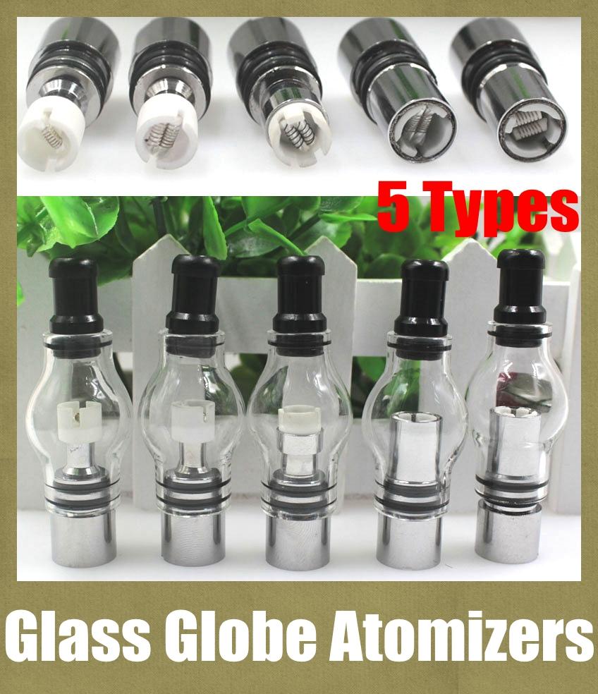 Glass Globe Atomizers Dual Coil Dome Wax Tank Dry Herb Double Ceramic Titanium Wick Clearomizer Electronic Cigarette Tank DHL Free ATB029