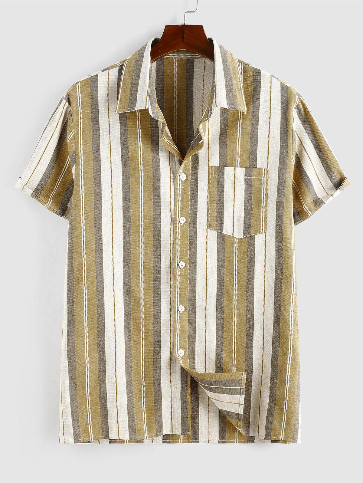 ZAFUL Men's ZAFUL Button Up Contrasting Vertical Stripe Print Shirt Xl Deep yellow