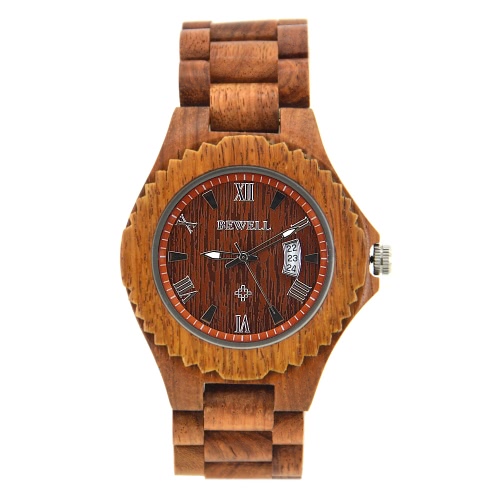 BEWELL 2017 New High Quality Luminous Quartz Men Wooden Watches Luxury Fashion Casual Man Wood Wristwatch Calendar + Watch Box Masculino Relogio