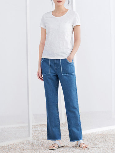 Light Blue Cotton Plain Casual Jeans