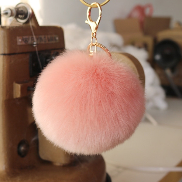 lovely 15colors Rabbit fur ball plush key chain round ball fluffy toy keychain hairy car key ring Bag Pendant car keychain christmas gifts