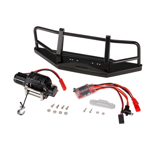 Metal Steel Front Bumper with Simulated Wired Automatic Winch ESC for 1/10 RC 4WD D90 Axial SCX10 Rock Crawler