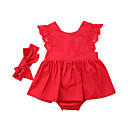 bebê Para Meninas Activo Sólido Sem Manga Algodão / Elastano Vestido Vermelho