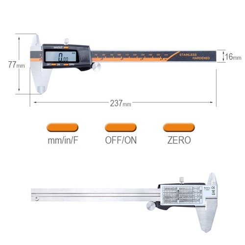 Calibrador a vernier digital de acero inoxidable con pantalla de fracciones Calibrador digital Calibrador electrónico 0-150mm 0-150mm (con pantalla de fracciones)