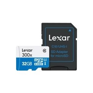 Lexar High Performance - Flash-Speicherkarte (microSDHC/SD-Adapter inbegriffen) - 32GB - UHS Class 1 / Class10 - 300x - microSDHC UHS-I (LSDMI32GBB1EU300A)