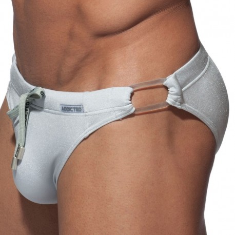 Addicted Cockring Double Side Swim Brief - Silver S