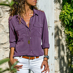 Women's Blouse Shirt Plain Solid Colored Long Sleeve Patchwork Shirt Collar Streetwear Tops Black Purple Wine Lightinthebox