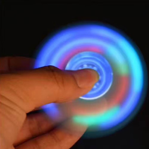 Fidget Hand Finger Tri LED Lighting Light Glowing Luminous Spinner Stress Reducer Desk Toy for Fidgeters Anxiety Autism ADHD Focus Children Adults Semitransparent