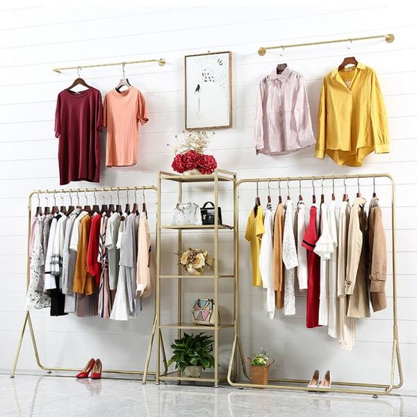 Gold clothing display racks floor type Children Furniture women's clothes store combination hanger cloth shop show rack