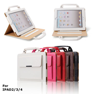 PU Leather Stand Case with Handle   Storage Compartment for iPad 2 3 4 - Perfect for Travel