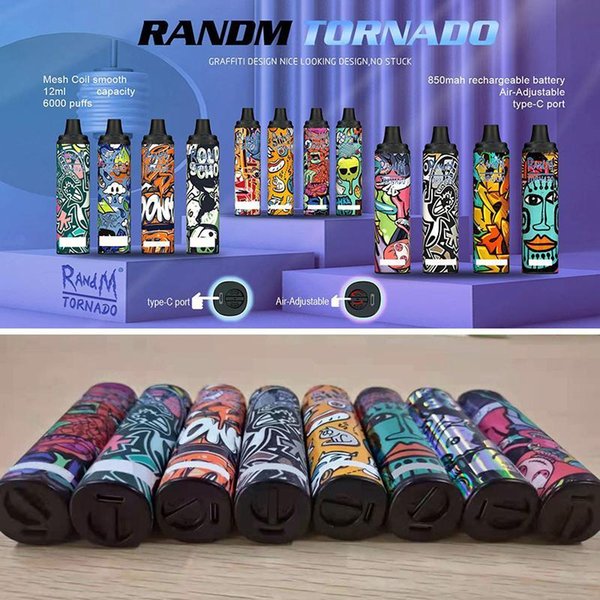 6000 Puffs Disposable Cigarette R and M Tornado Vape Pen Starter Kit Prefilled 12ml Pod 12 Colors With Type-C oort Rechargeable Puff Bar VS Bang R&M