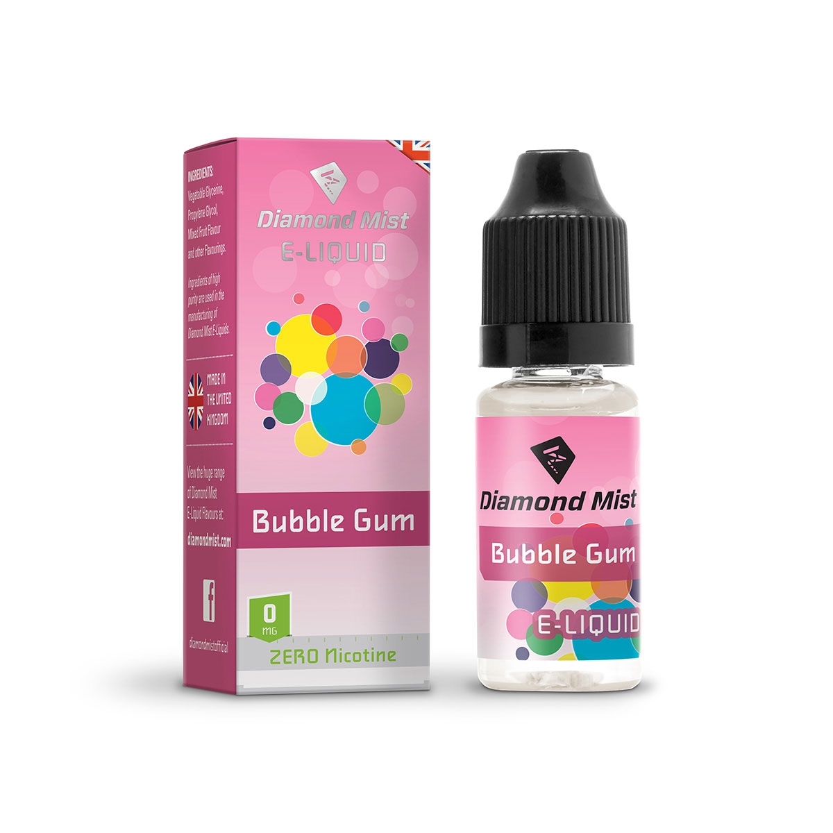 Diamond Mist E-Liquid Bubble Gum 10ml -  0mg Nicotine Free