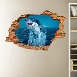3d mur cassé monde sous-marin requin d'eau maison décoration de fond de chambre d'enfants peut être enlevé des autocollants miniinthebox