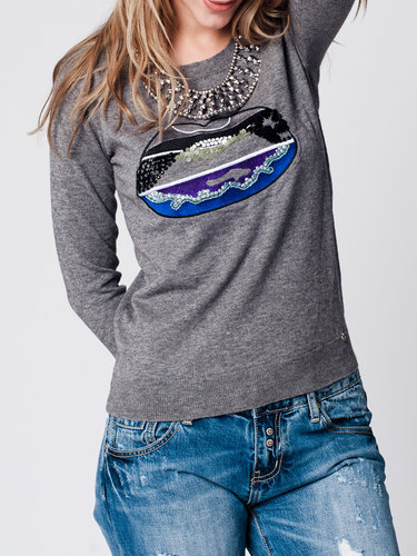 Gray Casual Embroidered Crew Neck Knitted Sweater