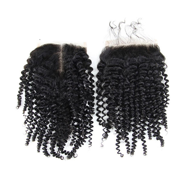 4*4 Brazilian Kinky Curly 100% Human Hair Extensions Lace Closure
